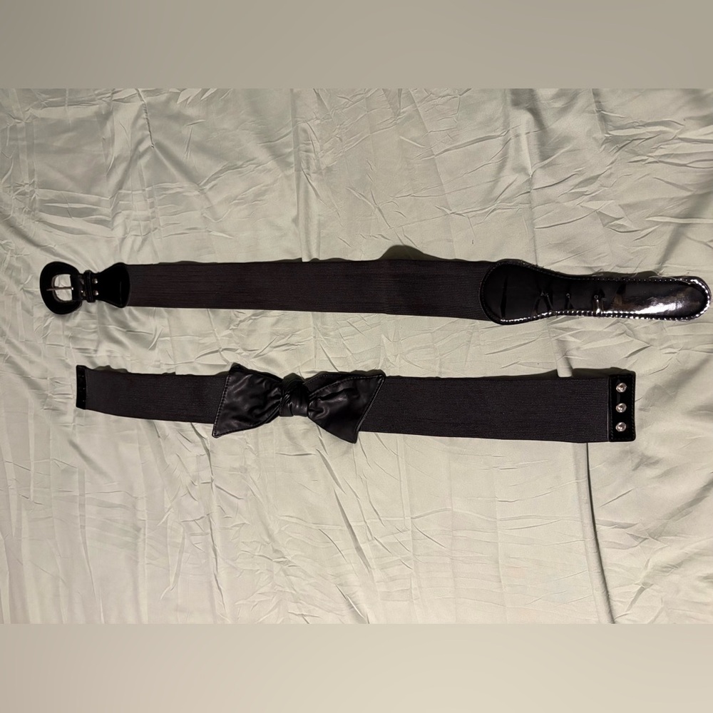 Black Elastic Bow Waist Belt and black buckle belt